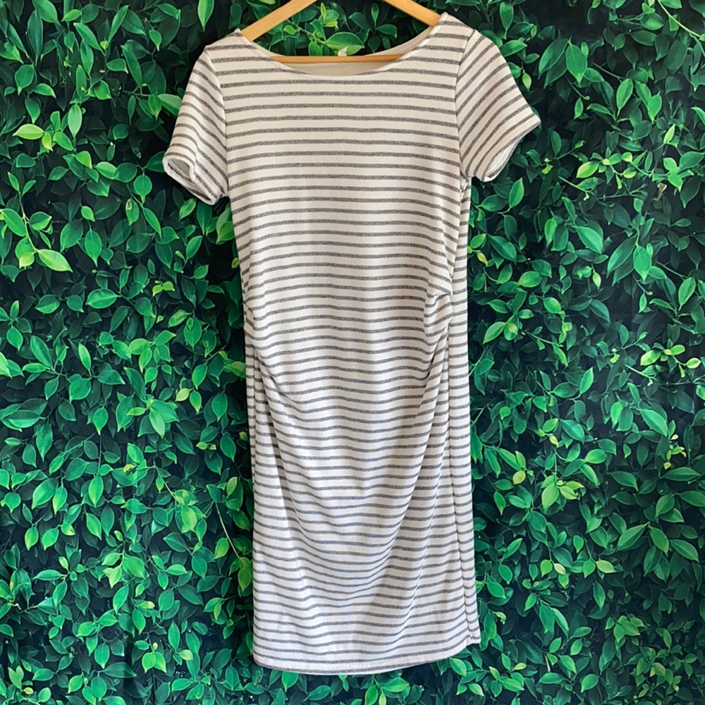 Striped pink blush maternity dress